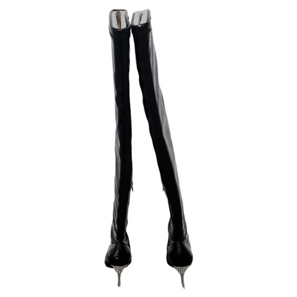 Inc  Black Over the Knee  Patient Leather W Sparkling Toe Piece Black Sz 6M NWT - Picture 3 of 8